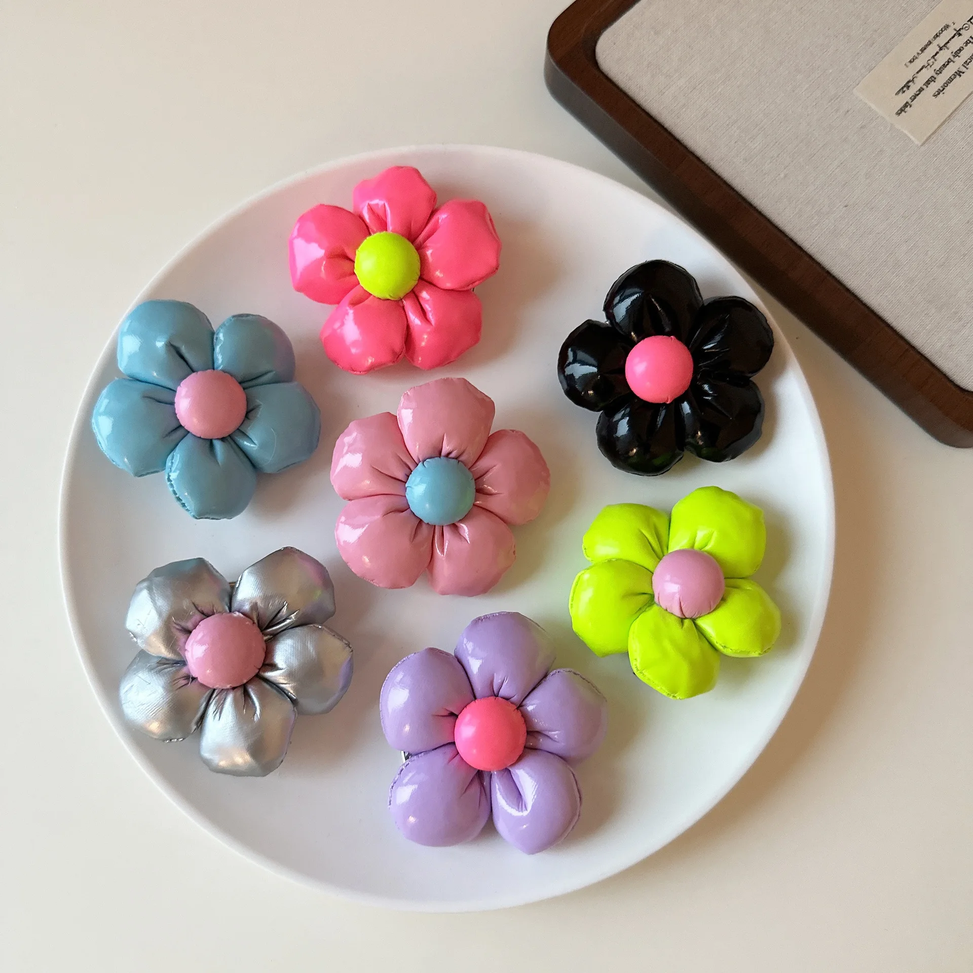 Premium Candy Color Leather Flower Side Hair Clip for Bangs and Fringe Cute Non Slip Lightweight Durable Braids Accessories