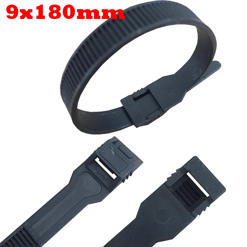 50Pcs 9*180/260/360mm Black Nylon Plastic Wire Strap Wrap Clamp Double Buckle Disposable Self Locking Ziptie Zip Ties Cable Tie