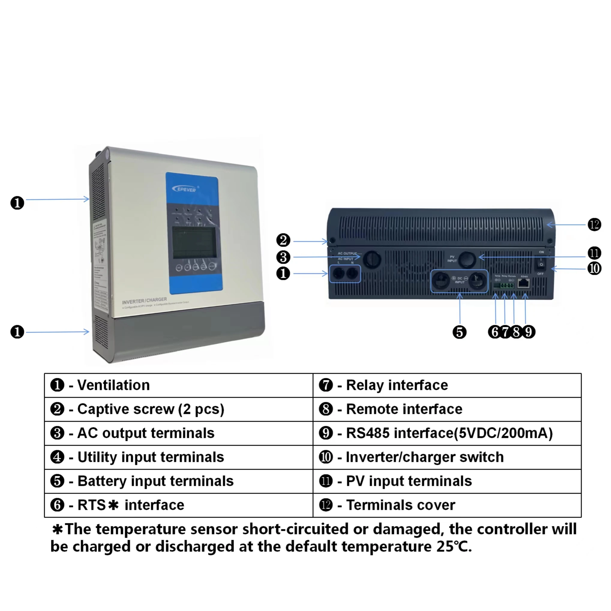 EPEVER 1KW UPower Inverter Charger UP1000-M3222 With 30A MPPT Solar Charger Controller 20A Utility Charger 24V to 220V230V