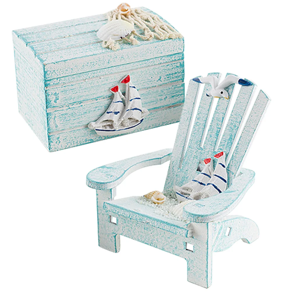 

Mini Beach Chair Decorative nament Mediterranean Style Nautical Home Miniature Chair Bedroom Adornment Simulated