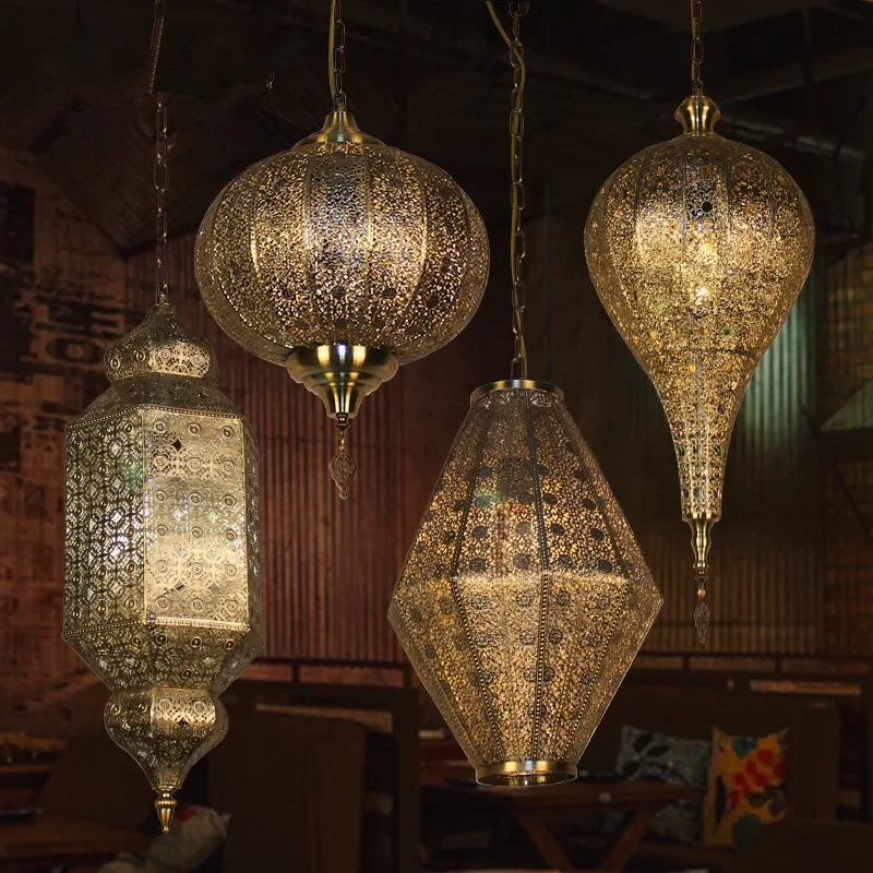 Southeast Asia Retro Exotic Bedroom Restaurant Cafe Hotel Bar Hollow Carved Chandelier Lamps