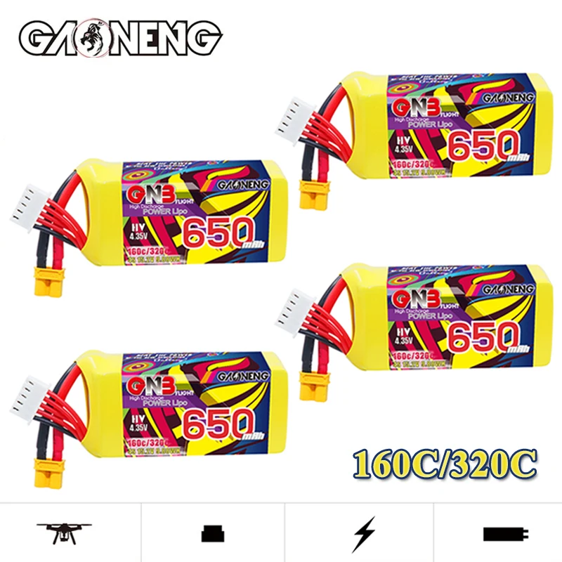 4 Stuks GNB 4S 15.2V 650mAh 160C/320C Oplaadbare Lipo Batterij voor FPV Racing Drone quadcopter Helikopter Vliegtuig RC Onderdelen