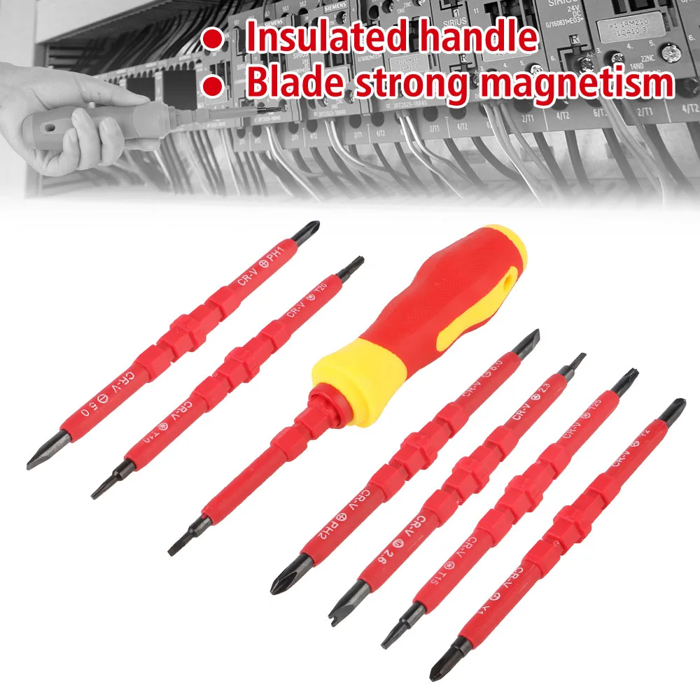8pcs Insulated Screwdriver Set Electrician Repair Tools Kit Chrome vanadium steel Interchangeable Blade