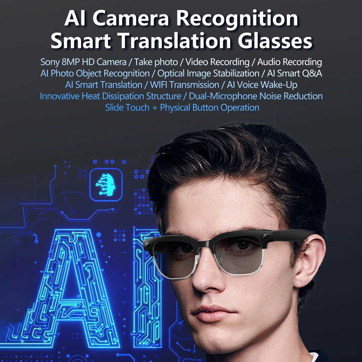 

Новинка 2023 года, интеллектуальные очки без оправы с Wi-Fi, AI-распознавание фотографий, Bluetooth-перевод вызовов, голосовые солнцезащитные очки для мужчин и женщин