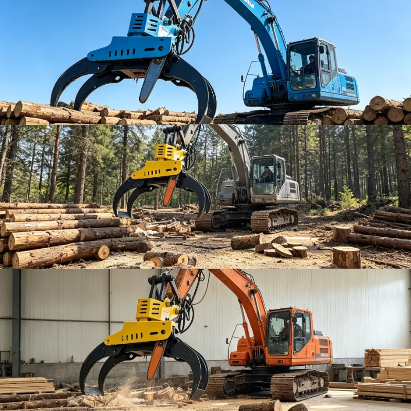 Customized timber grapple saw rotating cutter harvester log handler forestry wood shear heavy duty tool