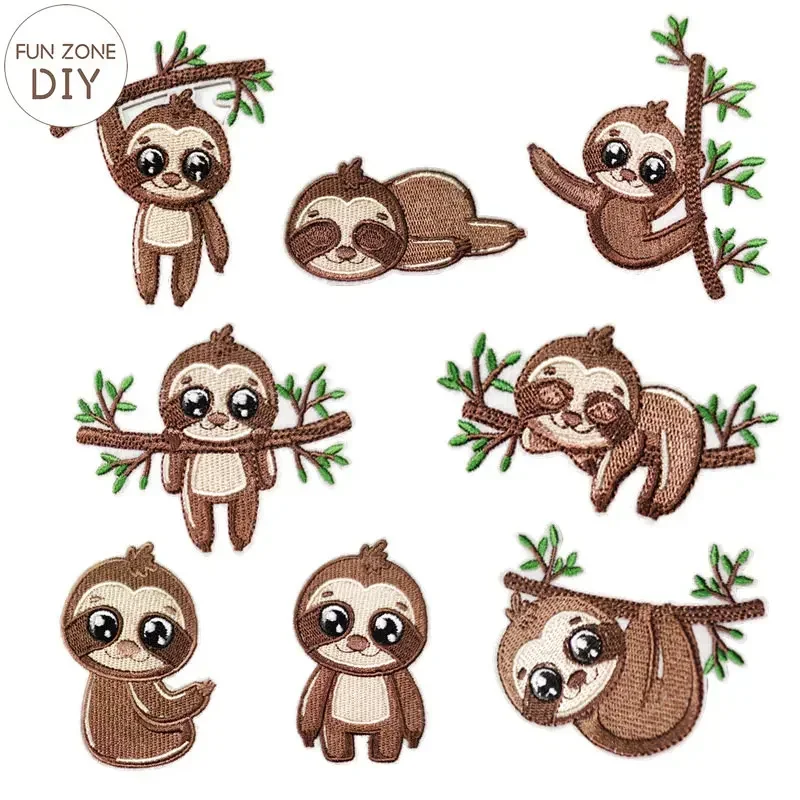 FZdiy Cartoon Cute Animal Sloth Iron on Patches for Clothing DIY T-shirt Applique Embroidery Cloth Patch Stickers Badge