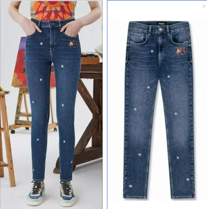 Foreign trade original single Spanish new embroidery flower slim stretch women's jeans