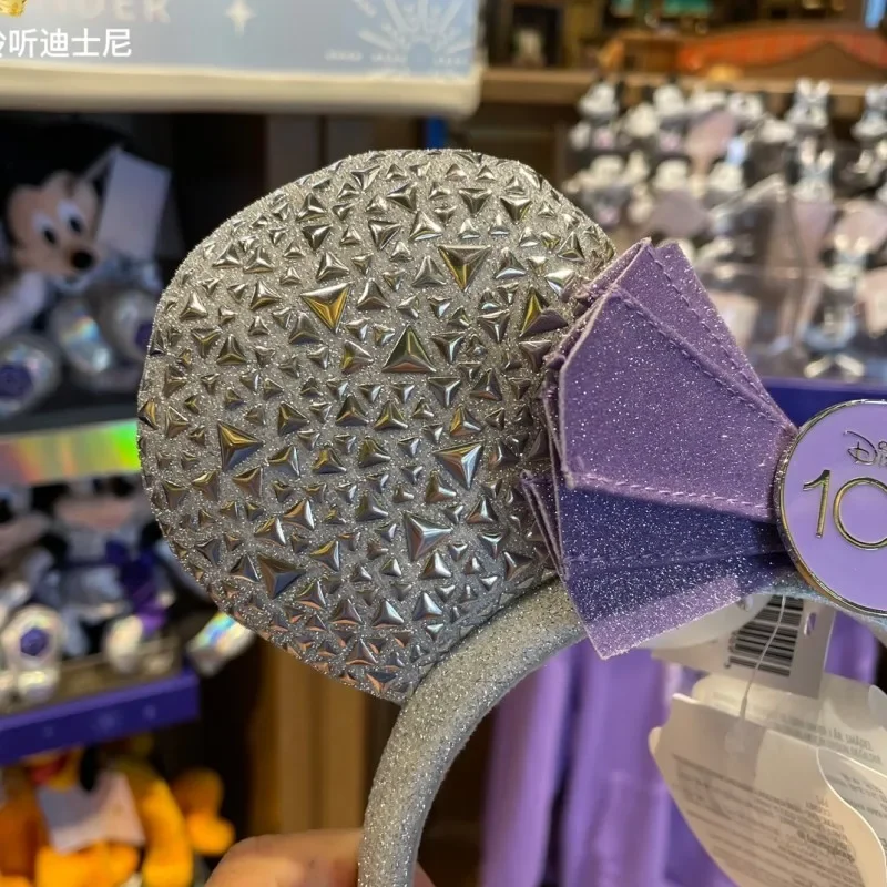 Disney 100th Anniversary Hairband Headband Shanghai Disneyland Silver Mickey Minnie Ear Headdress+Rivet Head Hoop Purple Gift