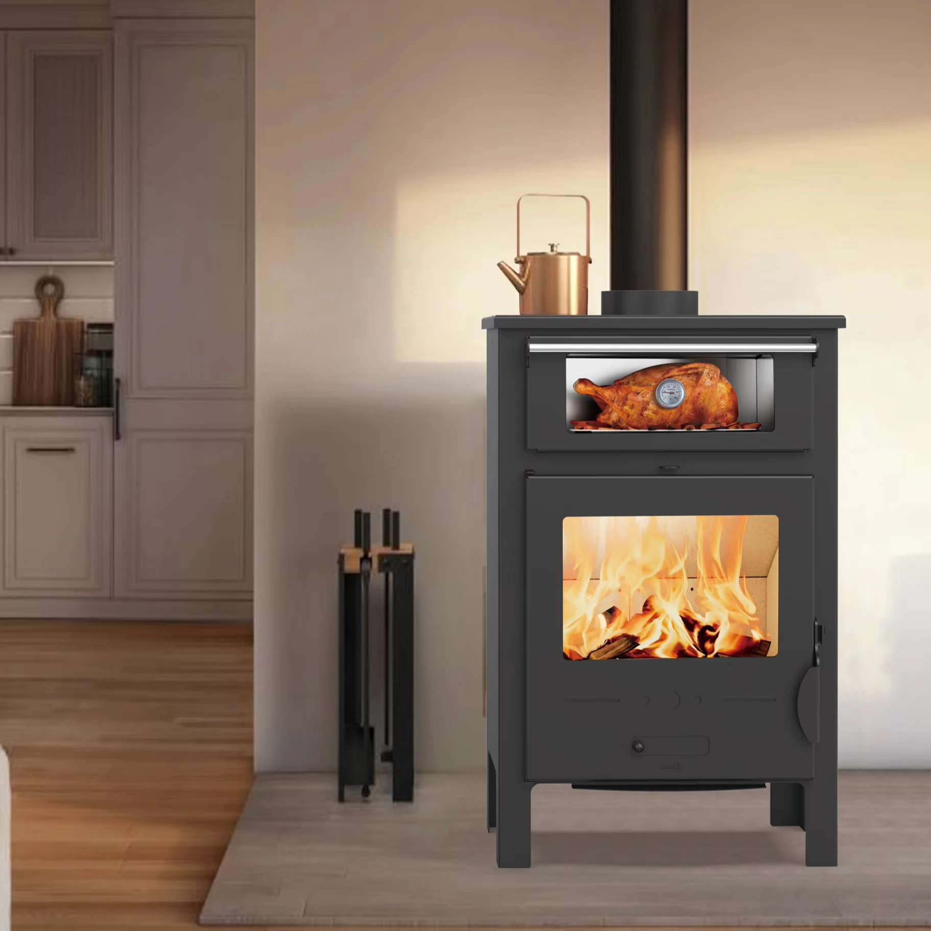 Modern European Style Freestanding Firewood Stove 9KW Indoor Smokeless Wood Burning Stove with Oven for Cooking