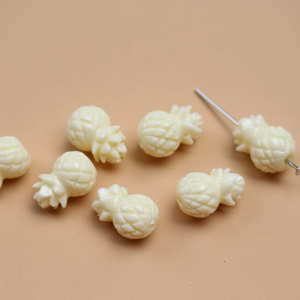 10 Stück 10 mm * 15 mm künstliche Korallenperlen, 3D-schöne Ananasperlen, beige Farbe, für Schmuckherstellung, Armband, Halskette, Basteln, DIY – Detail 4