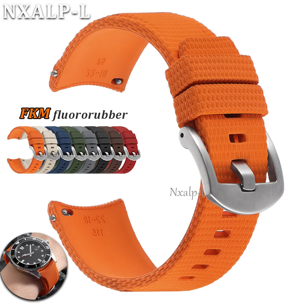 Bracelet de montre en caoutchouc fluoré FKM 20mm 21mm 22mm à extrémités courbées, étanche, sportif, pour Omega, pour Seiko, à libération rapide