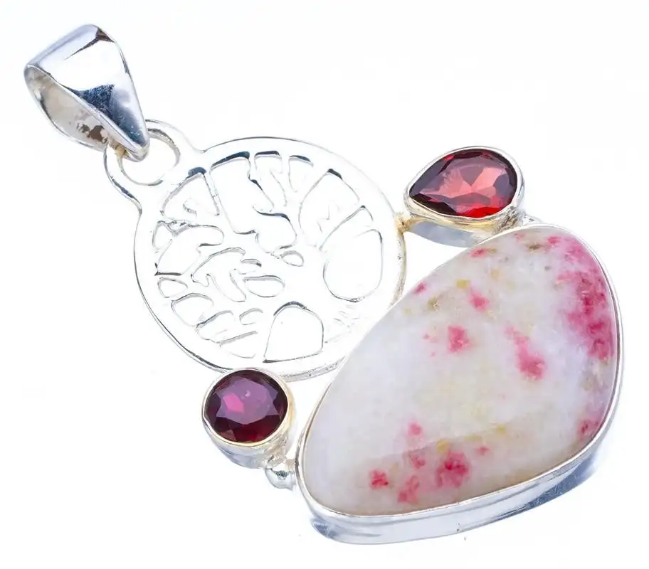 StarGems Rhodonite Garnet TreeHandmade 925 Sterling Silver Pendant 1.75