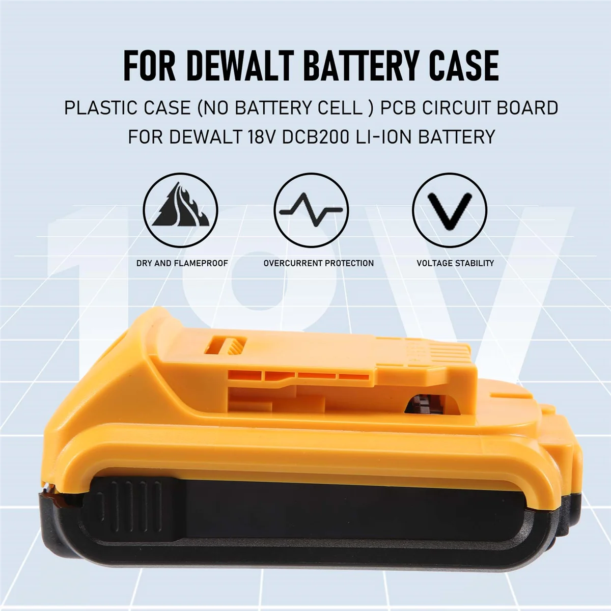 Caixa plástica da substituição da bateria, Tampa Peças para DeWalt 20V, DCB201,DCB203,DCB204,DCB200, 18V Li-Ion Battery, 3A, 4A, 5A