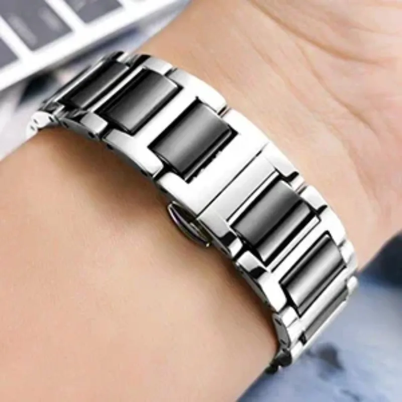 Pulseira de cerâmica + metal para samsung galaxy watch 8 ultra 47mm feminino/masculino pulseira de moda de aço inoxidável de luxo galaxy watch 7 ultra