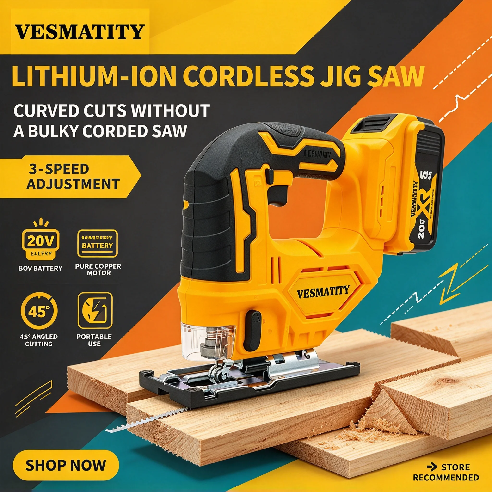 Cordless Electric Jigsaw Tool 2700RPM Variable Speed 3 Position Orbital Setting for 20V Battery Bare Tool No Battery for Wood Me