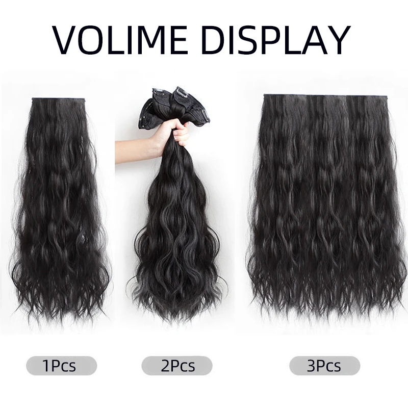 Aosiwig Synthetic Hair Extensions Long Straight Curly Wavy Natural Fake False Wig Female Clip In Hairpiece One Pieces for Women