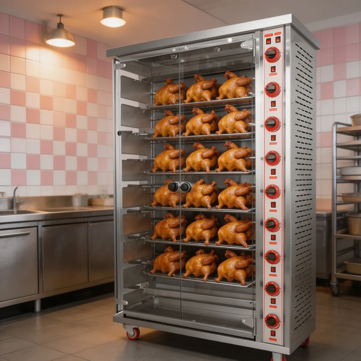 Gas Commercial Rotisserie Oven 9 Rods Chicken Roaster Stainless Steel Grill Machine