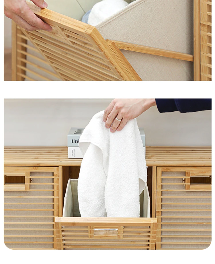 Bamboo Stackable Drawer Organizer Storage Box Chest of Drawers Three Doors Sundries Clothes Cabinet Shelf