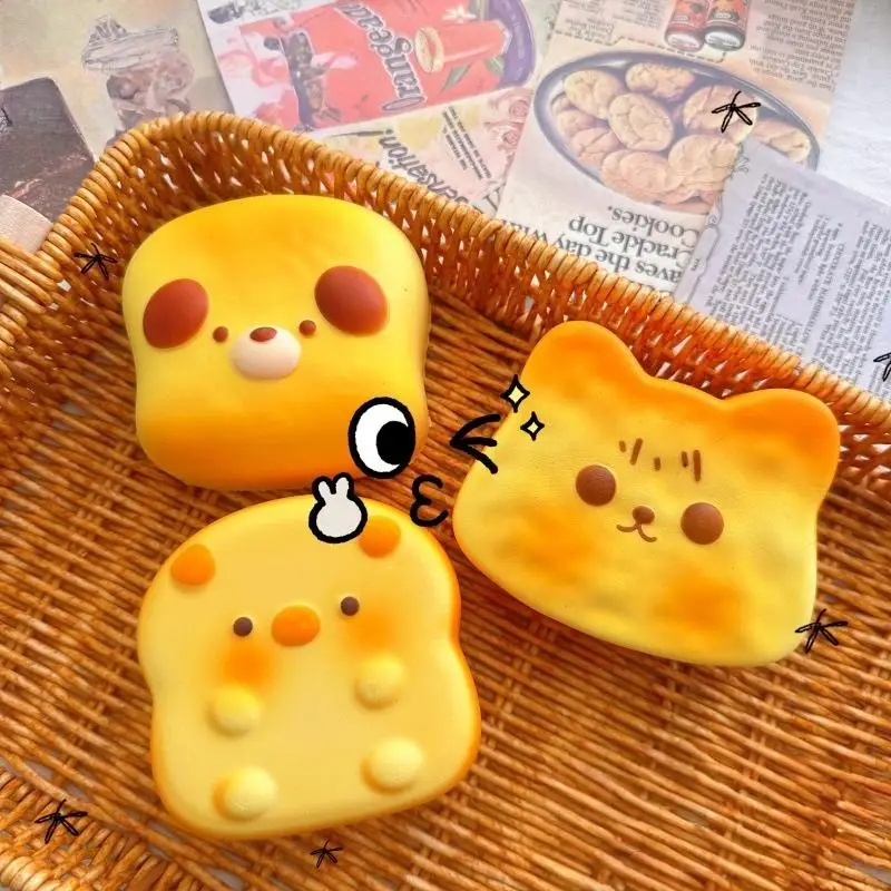 Cute Cartoon Simulated Toast Squeeze Toy Soft Stress Relief Slow Rising Sensory Fidget For Anxiety Gifts For Kids Adults