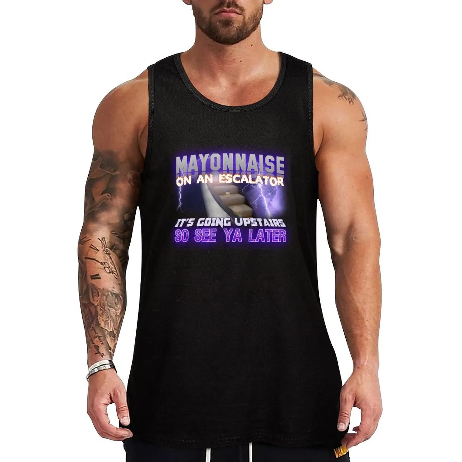 Mayonnaise on an Escalator Meme Tank Top Utility Work Tank Top Durable Casual Sleeveless