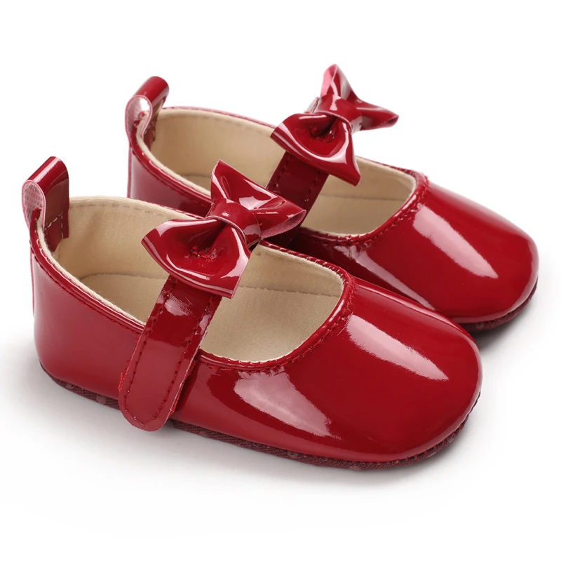 Spring And Autumn New Newborn Girl Cute Bow Anti Slip Walking Shoes Girl Red Princess Shoes Girl Baby Bow Shoes Walking Shoes