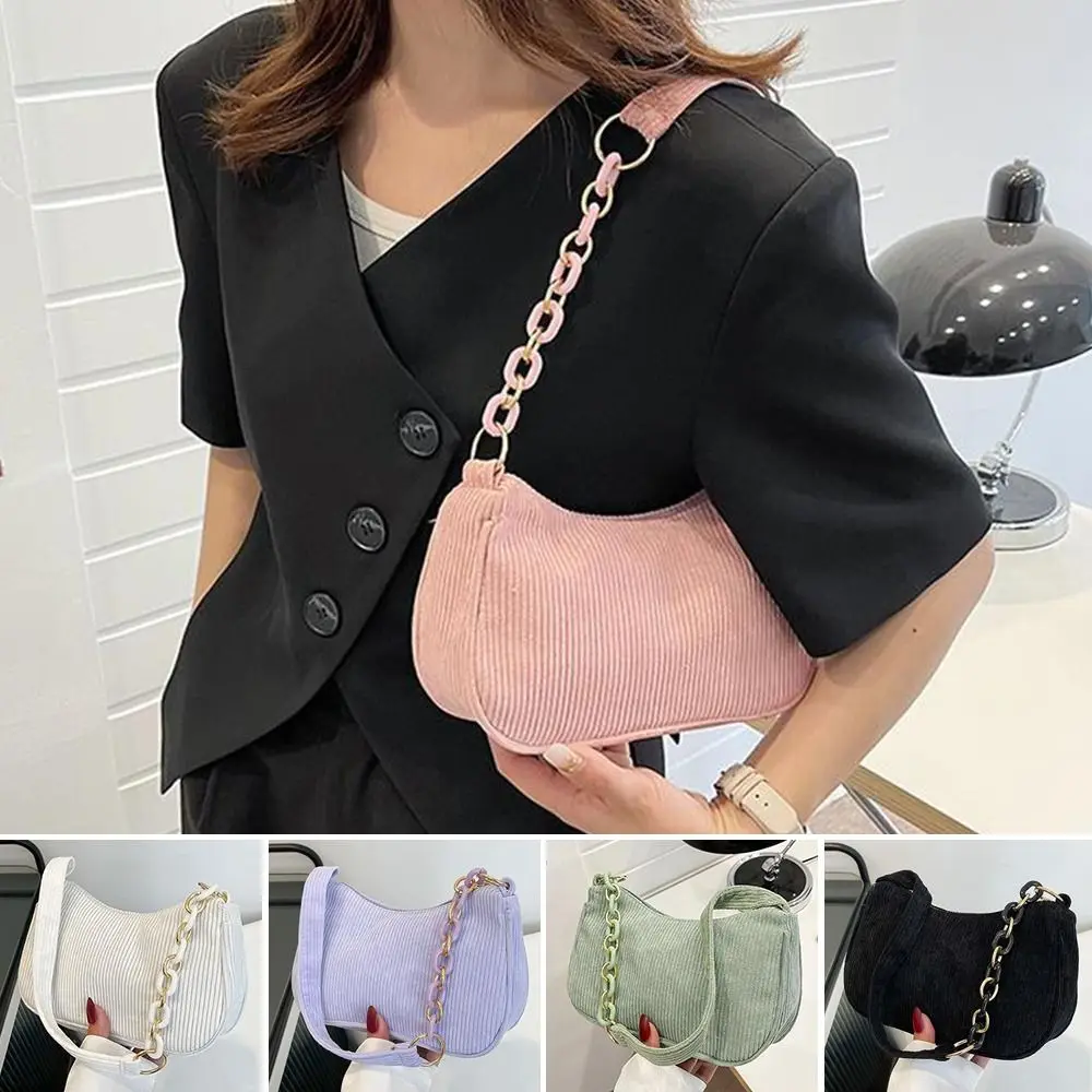 

Fashion Women Vintage Crossbody Shoulder Bags Zipper Plush Totes Soft Casual Handbags Corduroy Underarm Bag