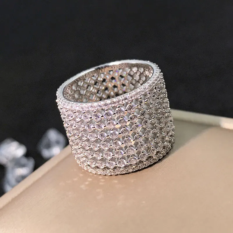 Elegante Zirkonia Kristall Ring Breite Sterling Silber Liebe Ringe für Frauen Hochzeit Voller Zirkon Finger Ringe Schmuck Geschenke