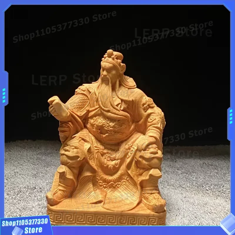 Guan Gong Wood Carving Statue Fortune God Ornament for Car Center Console Dashboard Decoration Home Office Feng Shui Gift