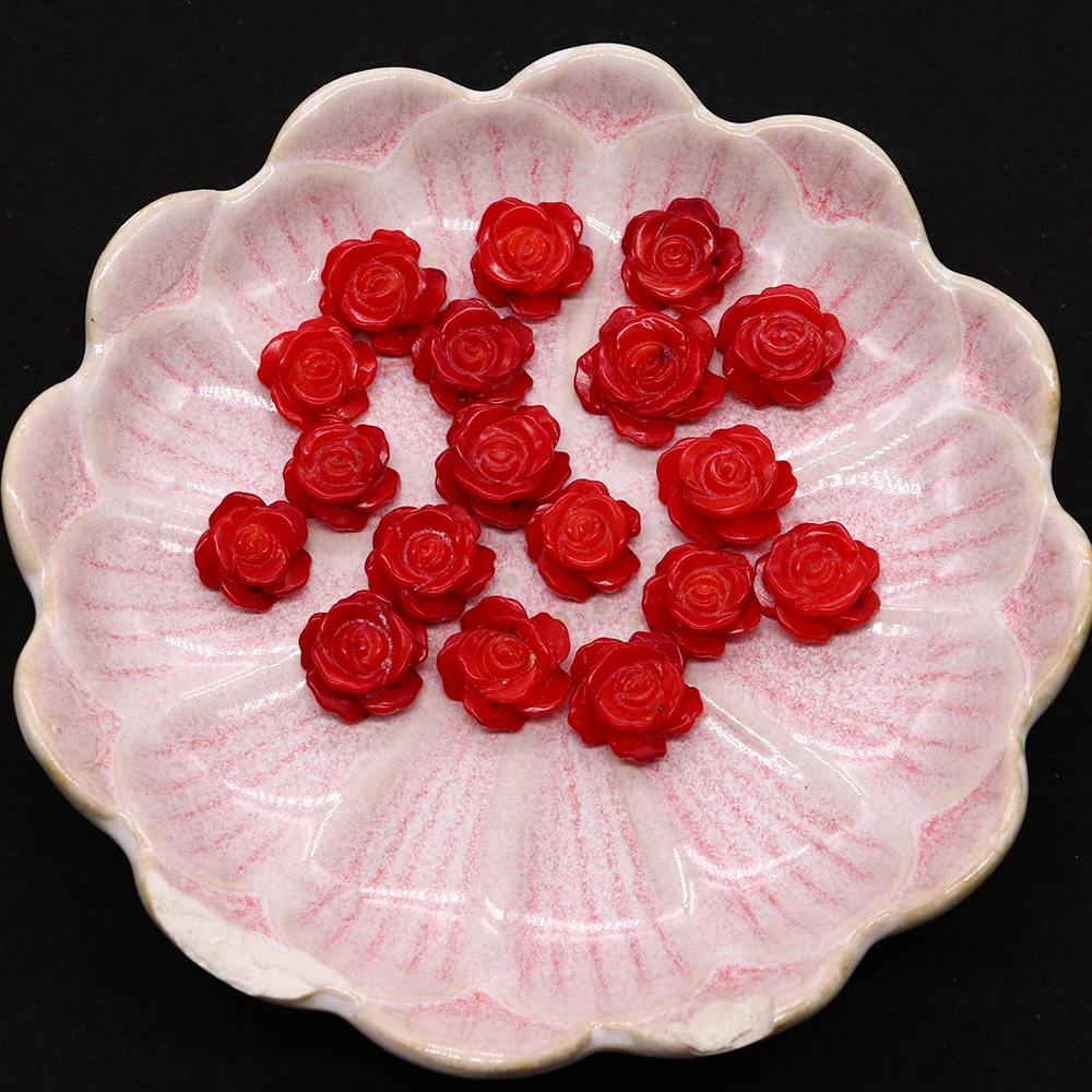 

Fine Red Coral Carved Flower Shape Beads Petal Perforation Artificial Coral Loose Bead 1pc for DIY Necklace Earring Pendant