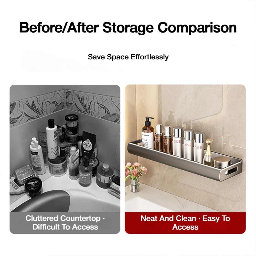 No-Punch Grey Bathroom Wall Mount Shower Storage Shelf Large Capacity Shower Shampoo Rack Multifunctional Toilet Storage Rack view 3