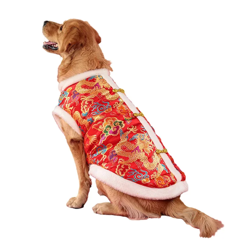 

New Year Dog Clothing Chinese Spring Festival Pet Clothes Tang Suit Cheongsam Cat Puppy Small Big Large Dog Costume Coat Outfit