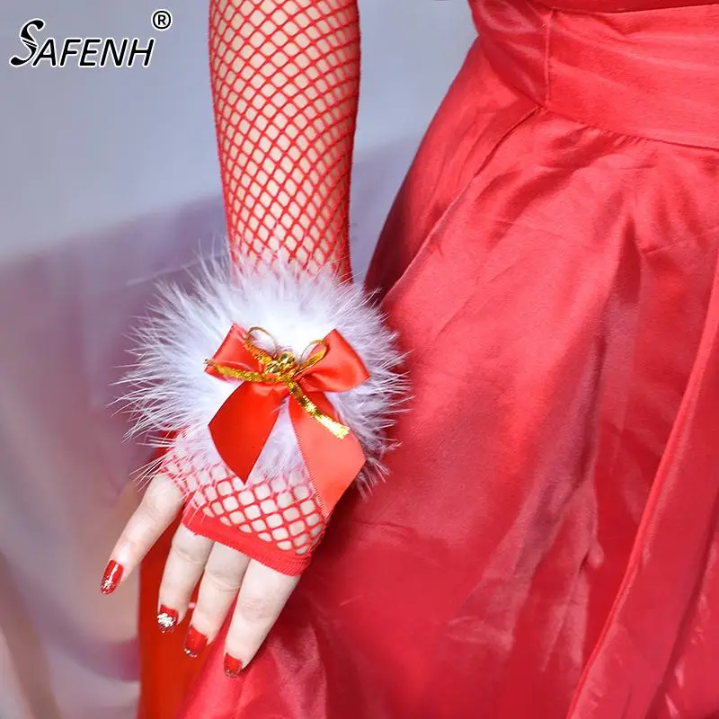 

Christmas Long Red Fishnet Gloves Women Fingerless Xmas Party Sexy Glove Girl Dance Gothic Punk Rock Costume Fancy Glove