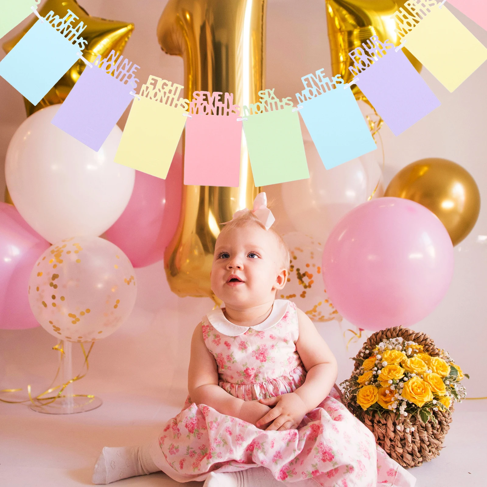 

Colorful Photo Frame Garland 1st Birthday Hanging Banner Baby Decorations Background Wall Supplies Baptism Photoshoot Props