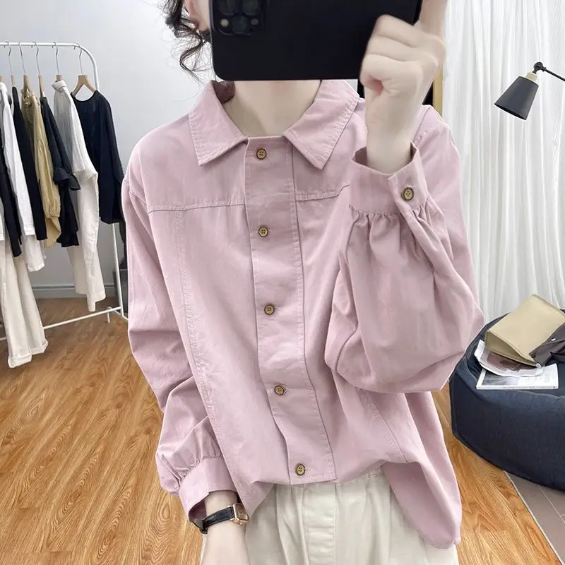 Women Shirts 2023 New In Fashion Design Long Sleeve Cotton Shirts Female Button Up Lapel Twill Tops Women Blouse Lady Casual