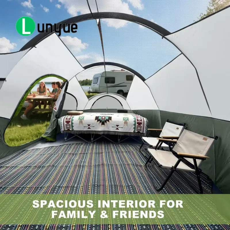 Customizable 8 Person Wide Camping Tent 3000mm Waterproof Double Layer Large Windows Family Outdoor Shelter