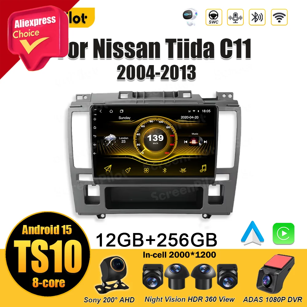 

Android 15 for Nissan Tiida C11 2004-2013 Car Radio Stereo Head Unit Wireless Android Auto Wifi GPS Navigation RDS DSP Carplay