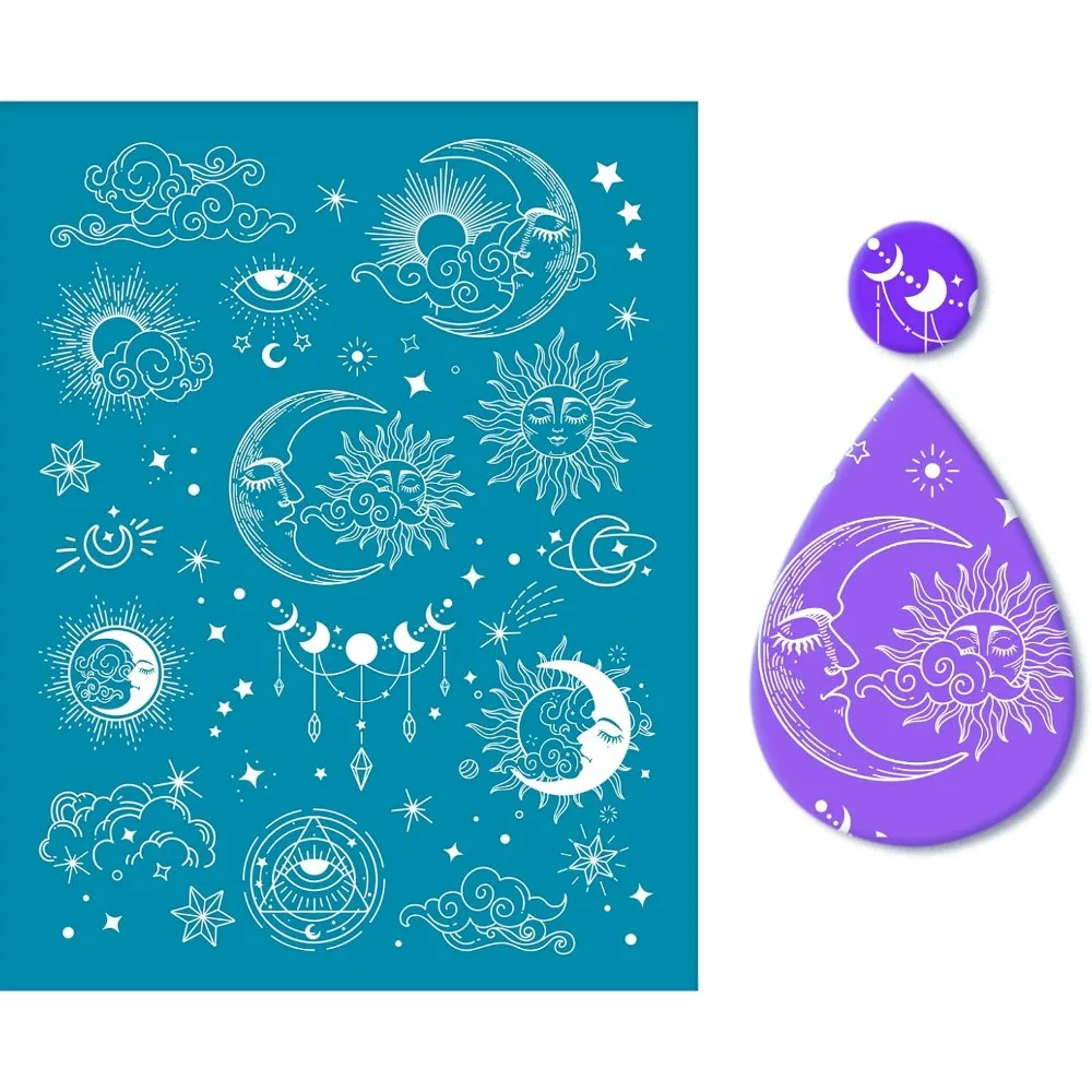 Moon Pattern Non-Adhesive Silk Screen Printing Stencil Reusable Washable Clay Stencils Mesh Transfer Stencils for Polymer Clay