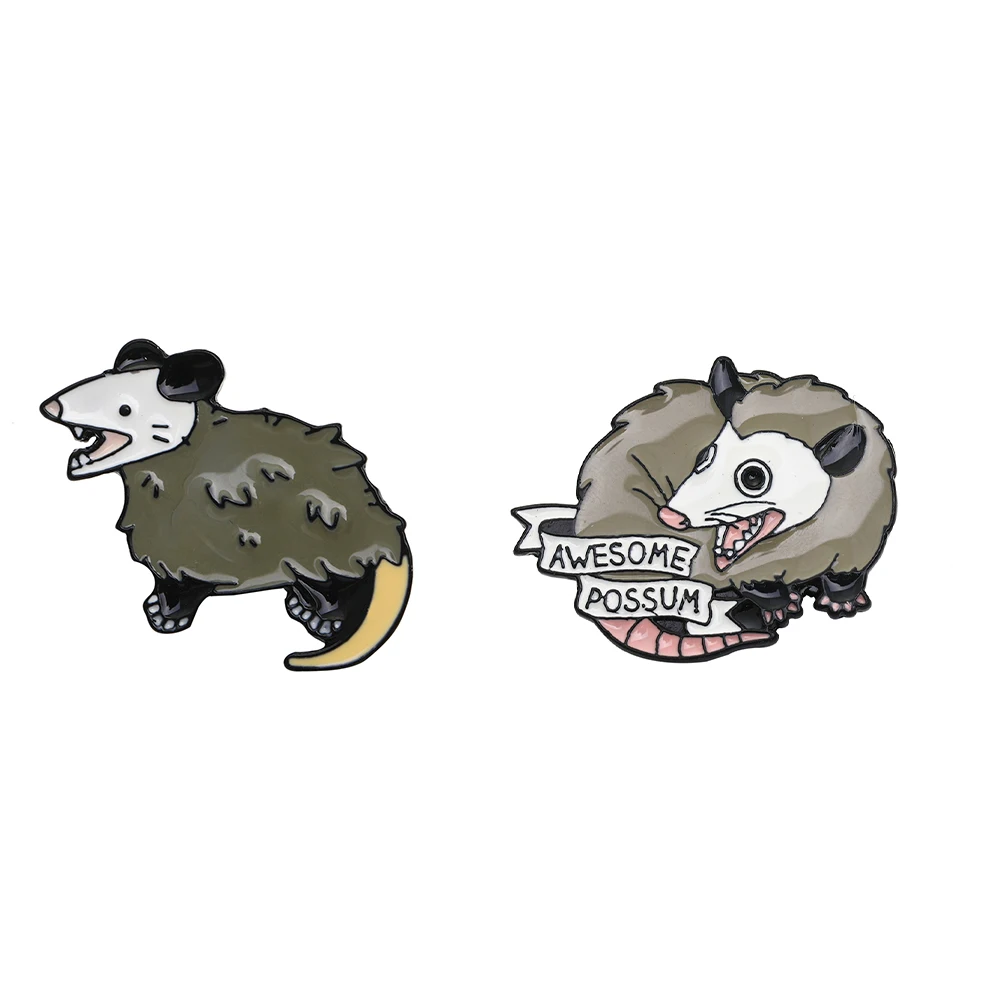 2Pcs/Set Personality Opossum Pins Awesome Possum Enamel Brooches For Backpack Bag Hat Jewlery