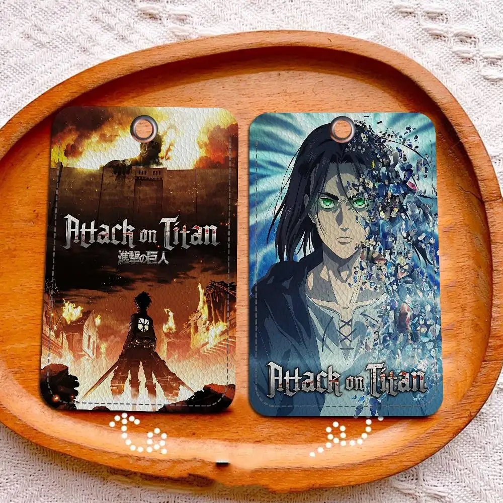 A-Attack on Anime T-Titanes Rectangle ID Card Case Keychain Access Card Bag Key Tag Ring Leather Card Holder Key Ring Access