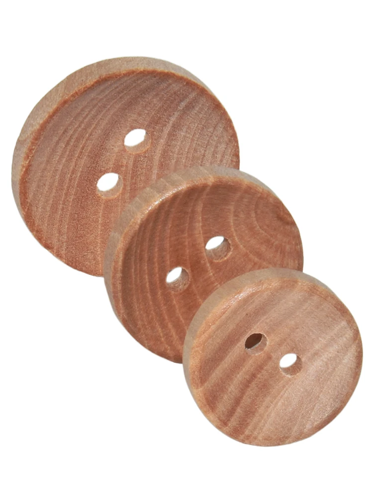 30PCs Natural Color Camellia Wood Grain Wooden Buttons 15mm 18mm 20mm Sewing Accesories For Clothes Decorative 2 Holes Button