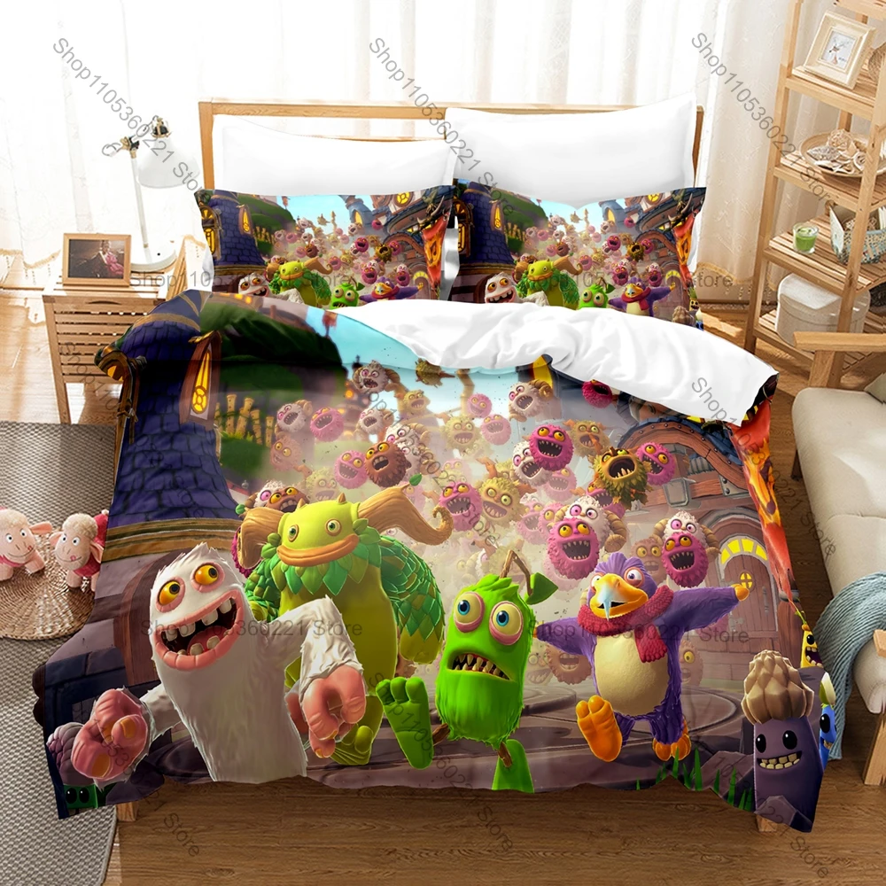 Soft Microfiber My Singing Monsters Colorful Musical Monster Themed 3PCS Bedding 1 Duvet Cover + 2 Pillowcases All Season