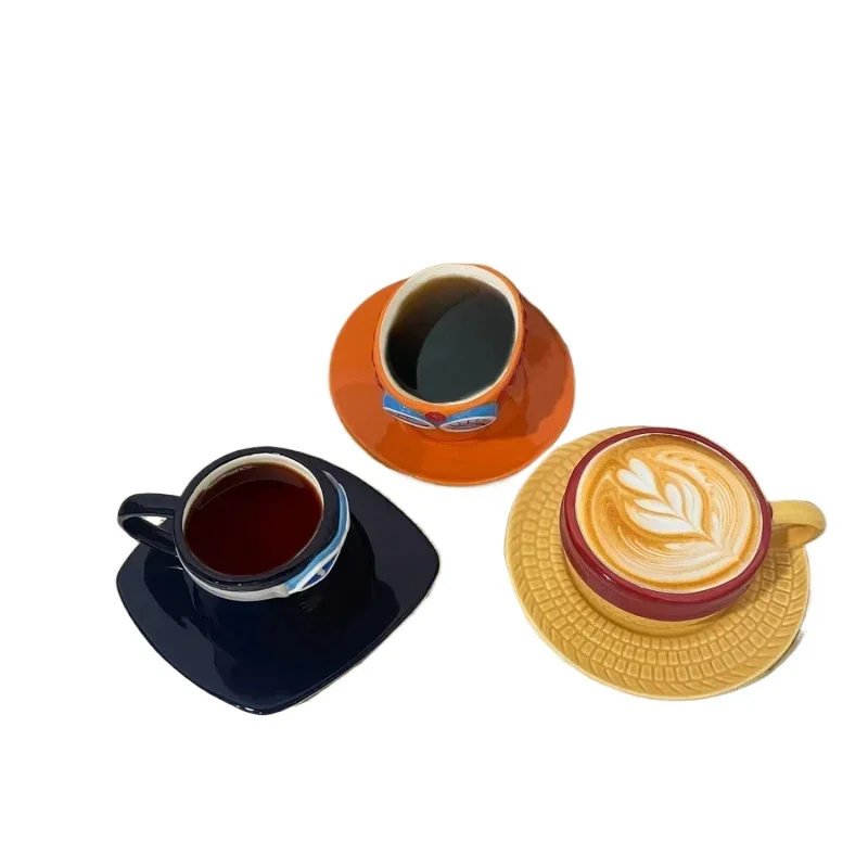 Cartoon Ceramic Mug Water Cup Sabo Luffy Ace Hat Shaped Coffee Cup Three Brothers Hat Creative Mugs Coffee Cup and Saucer Set