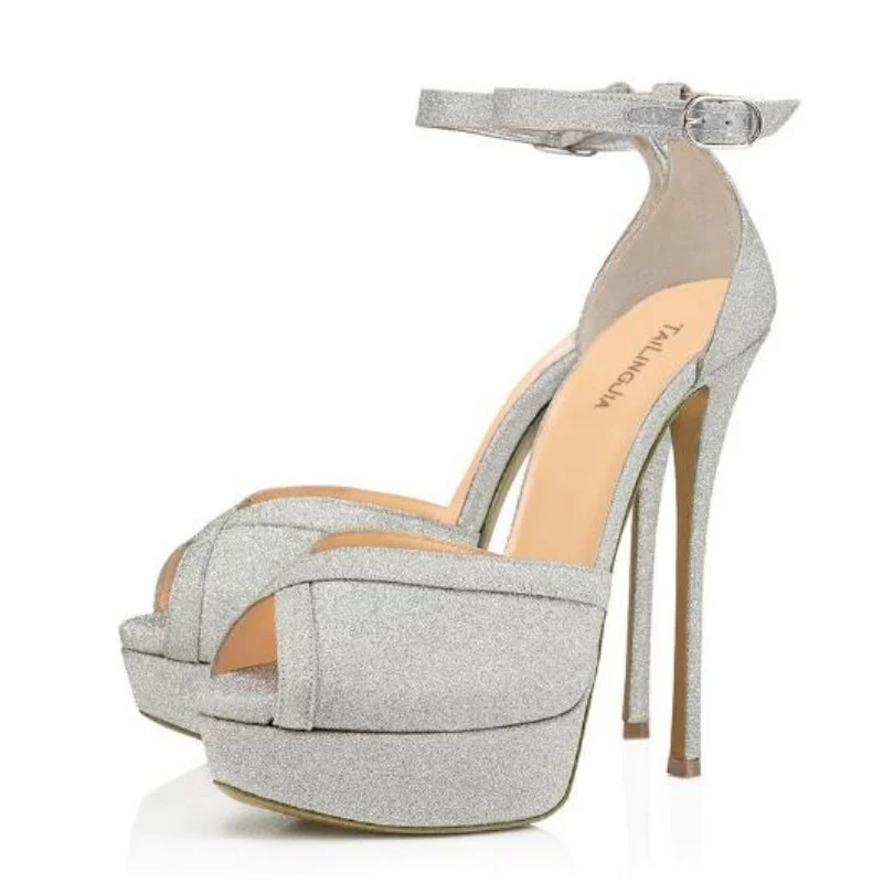 

Женская обувь с блестками, женские сандалии на высоком каблуке и платформе, с ремешком на щиколотке, Chassure Femme, однотонные таконы с пряжкой, Zapatos