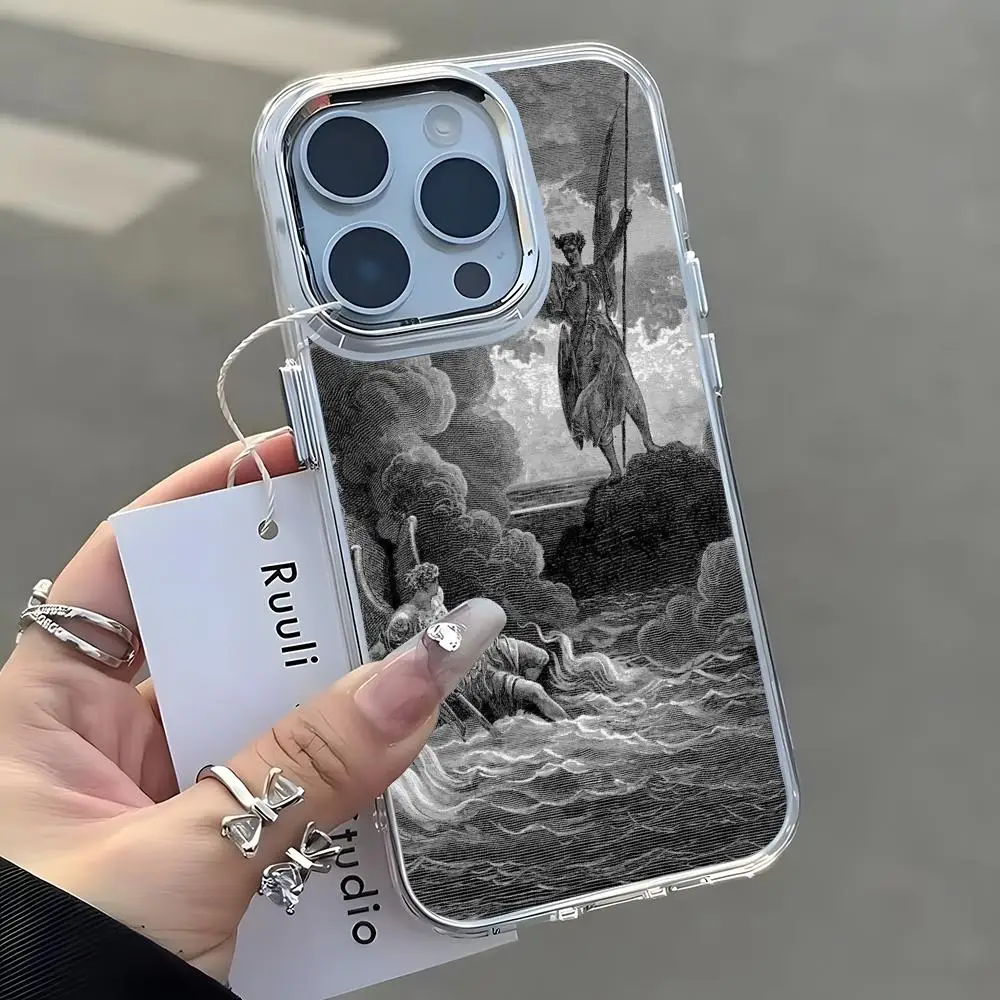 Gustave Dore Phone Case For iPhone18 17 16 15 14 13 12 11 Pro Max Plus Chrome Button Camera Ring Transparent Case