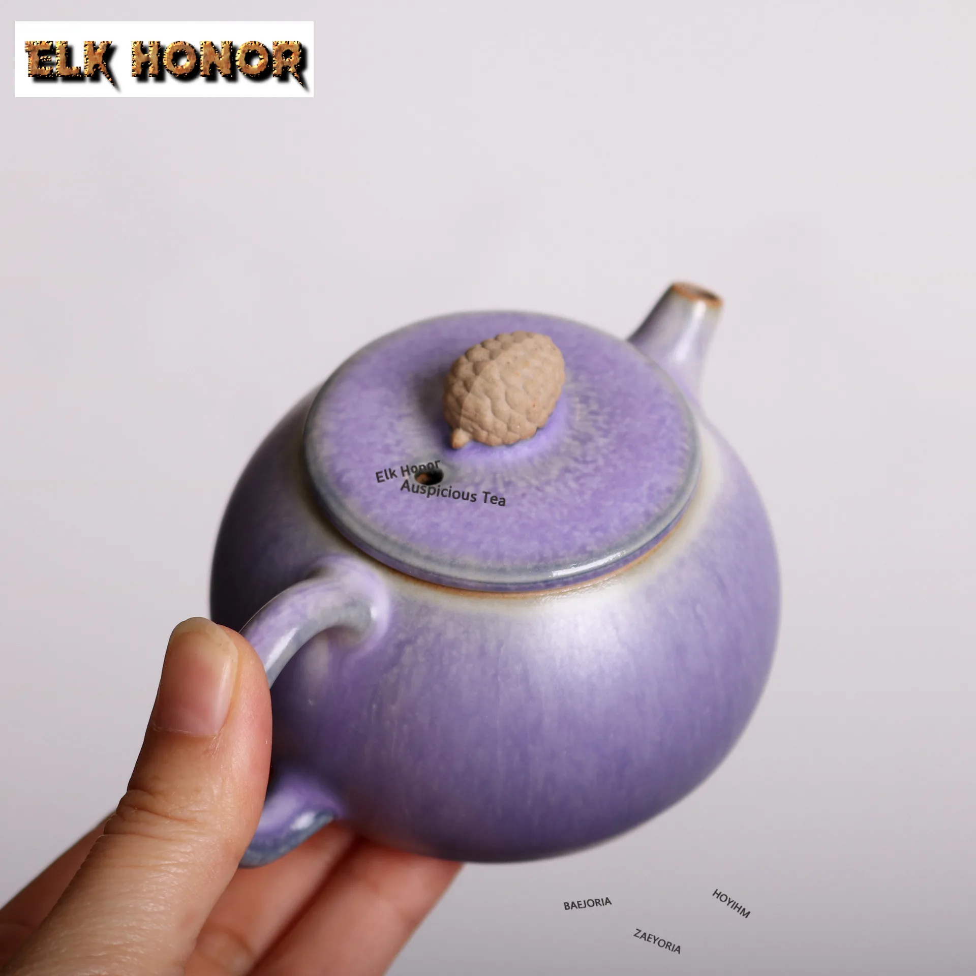 ZAEYORIA 180ml Kiln-fired Purple Jun Porcelain Teapot Antique Tea Infuser Pot Tea Soaking Kettle with Ball Hole for Tea Gift
