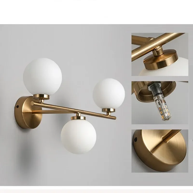 Nordic Gold Wall Lamp Glass Orb Shade Bathroom Bedside  Hotel Aisle Hallway Lighting Bedroom Lamps Led Mirror Front Home Decor