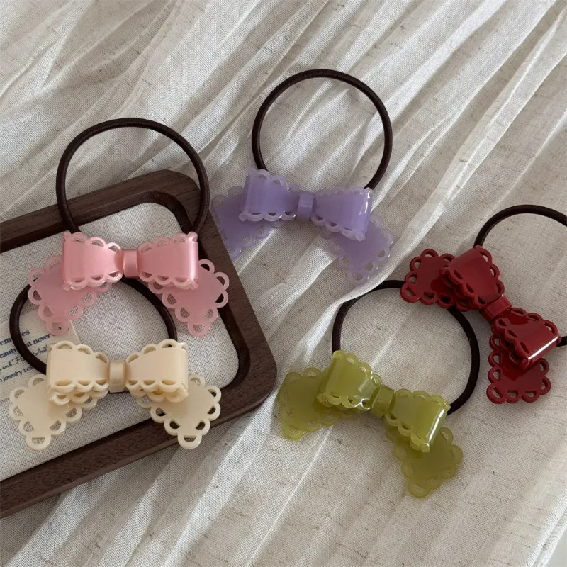 Korean Style Acetate Hollow Bow Barrettes Cute Sweet Girl Duckbill Clip Shredded Hair Bangs Clip New Hair Accessories