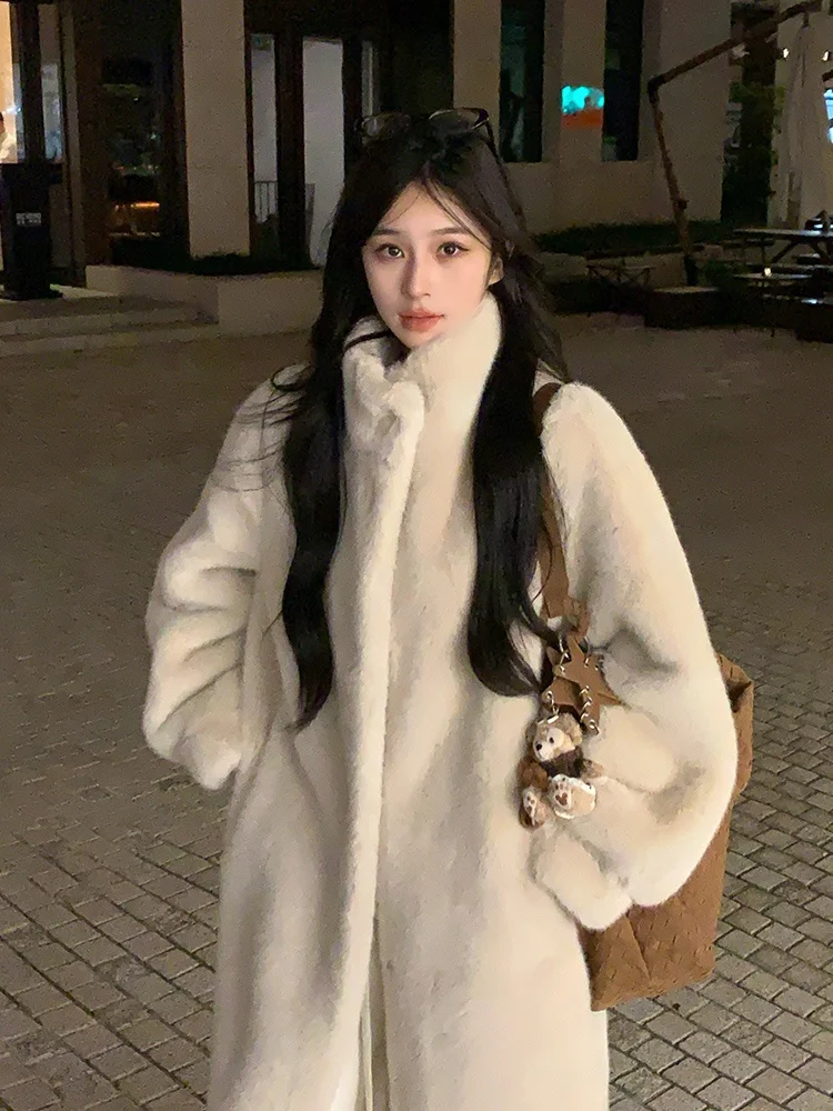 

Adan Long Thiened Rabbit Fur Coat Women's Winter Outerwear Korean Sle Casual Lazy Inteated Leather Fur Coat
