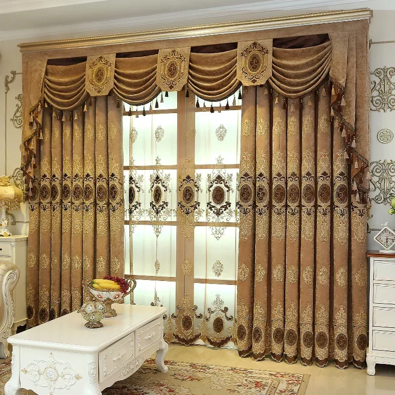 

American Luxury Curtains for Living Room Bedroom Dining Room Chenille Embroidered Curtains Thickened Blackout Curtain Window