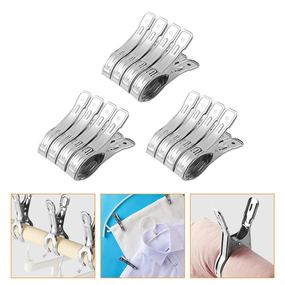 

12Pcs Premium Stainless Steel Clothes Clips Lightweight Laundry Clamps for Quilts Duvet Covers Stainless Steel Clips